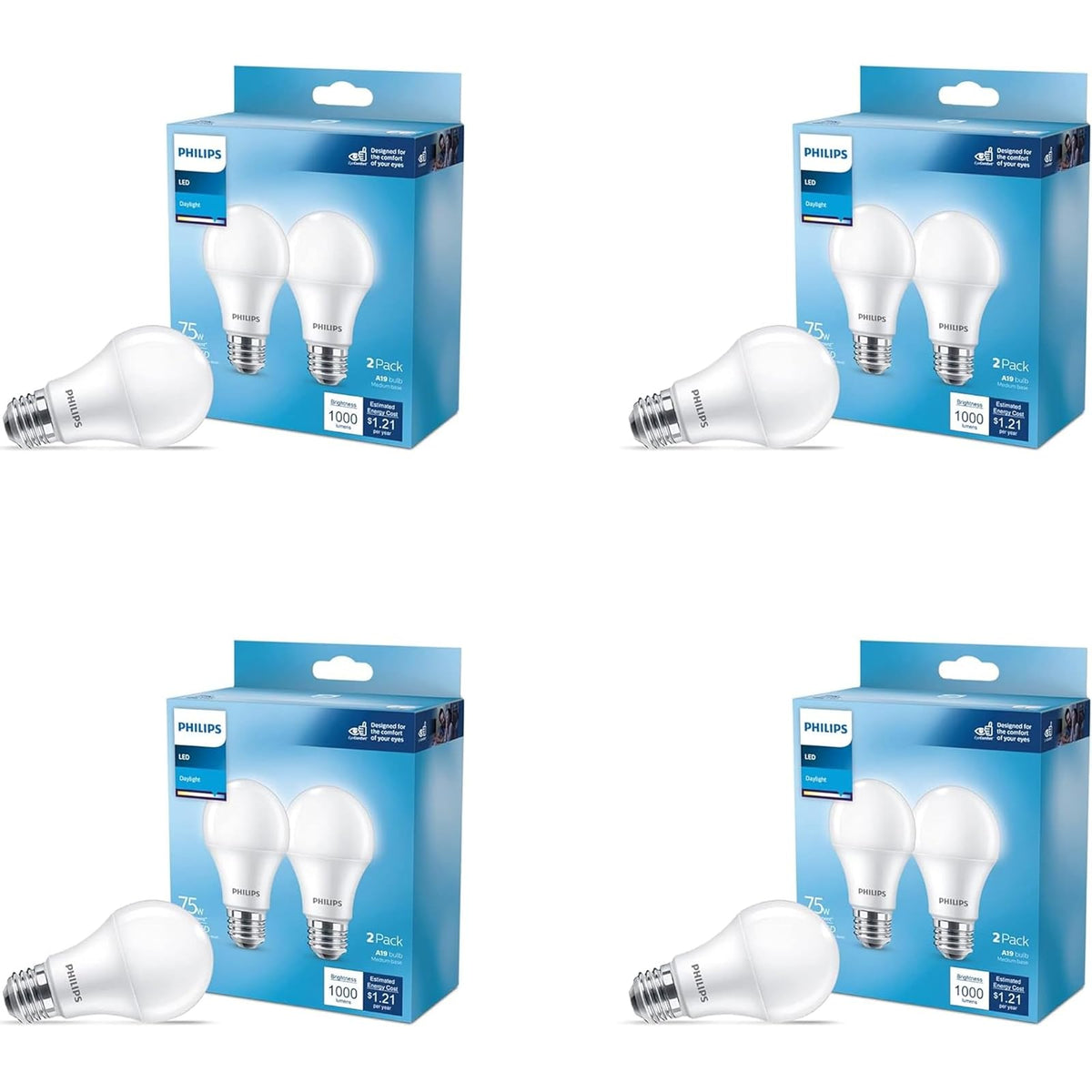 Philips Focos LED A19 Base E26 con Tecnología EyeComfort - Luz del día (5000K) - 8 Count (Pack of 1) - LED básico - 75 W