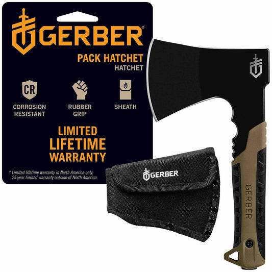 Gerber Pack - Hacha para Acampar | Hoja de acero de espiga completa, funda de nailon montable, hacha de supervivencia compacta, hacha de bushcraft