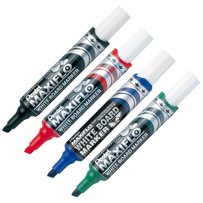 Marcador Pentel MaxiFlo para Pizarrón Blanco Tecnología Tinta Continua Blíster Pack con 04 Piezas Color MIX-MWL6BP4-M