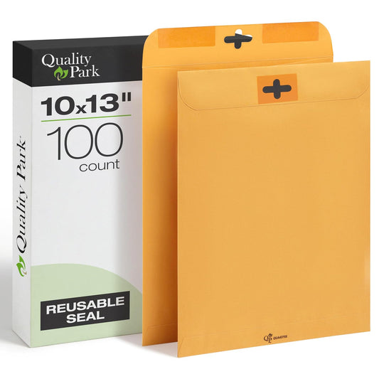 Quality Park - Sobres con cierre transparente, 10 pulgadas x 13 pulgadas, Kraft, 100 unidades (43768)