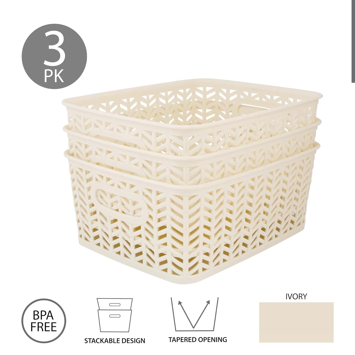 Simplify 25173-IVORY-3PK Cesta de almacenamiento de espiga, pequeña, marfil, 3 unidades
