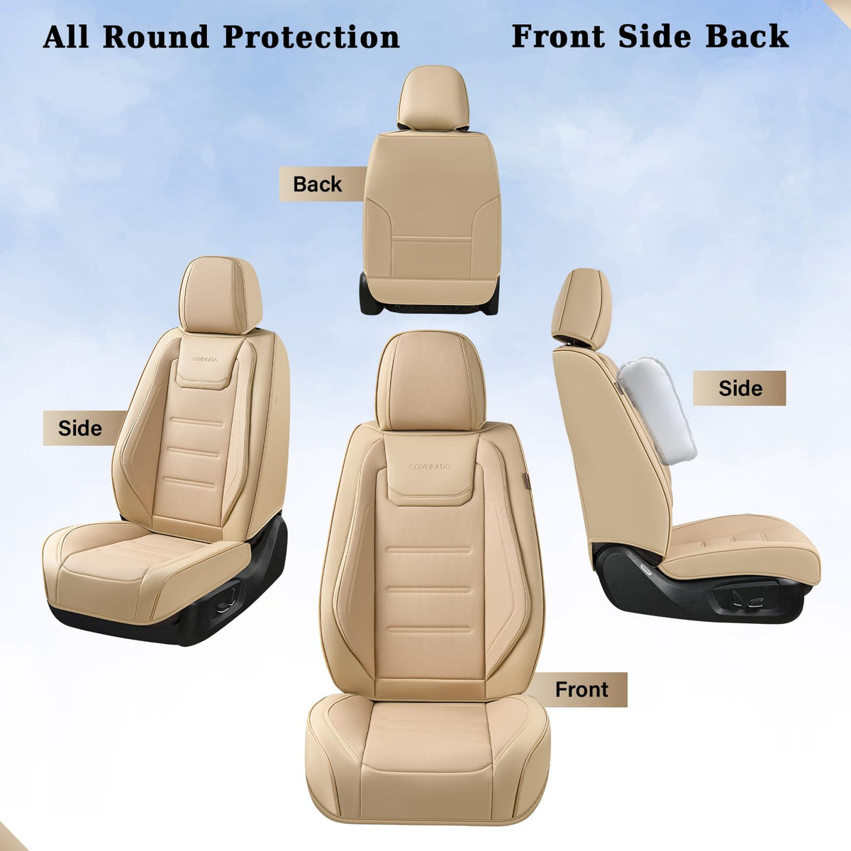 Coverado - Fundas de Asiento de Automóvil, Fundas Delanteras para Automóviles, Asientos Delanteros, Protector de Asiento de Automóvil, Impermeable, cojín de Piel para Asiento de Automóvil, Fundas Interiores