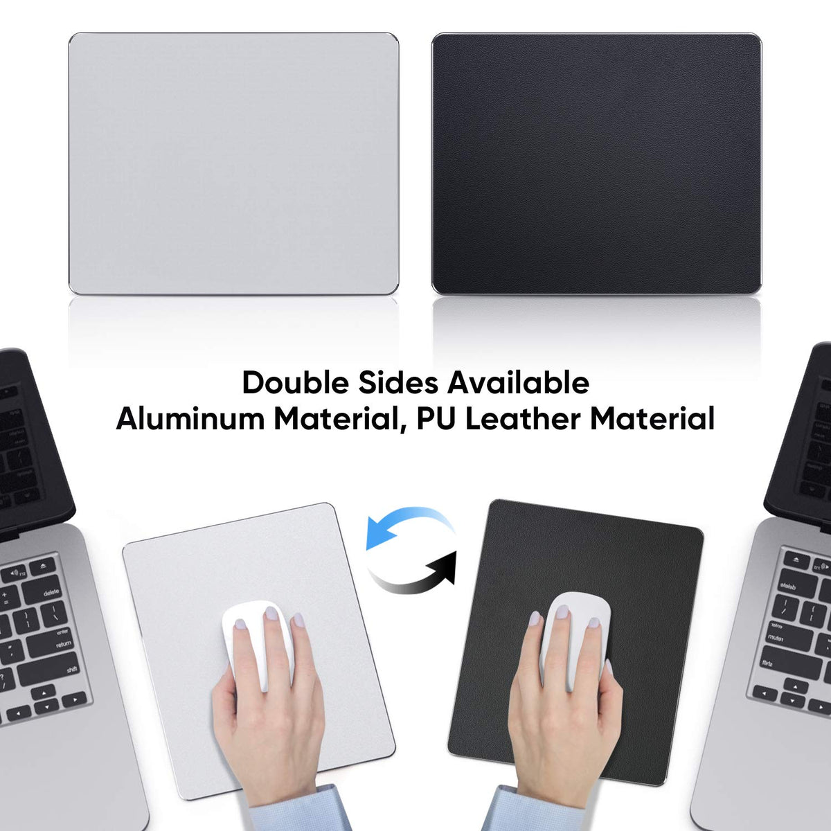 JEDIA Mouse Pad, Silver Hard Metal Aluminum Mouse Pad, Premium Dual-Side Waterproof Fast and Accurate Control Mousepad for Office, Home and Gaming, Small Size, 9"×7"