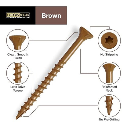 Deck Plus Tornillos de Madera Exterior Epoxi #10 x 2-1/2" | Paquete De 5 Lb, #10 X 2-1/2 Pulgadas, Drive Torx/Star, Resistentes A La Corrosión, 365 Piezas