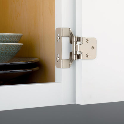 Franklin Brass (Paquete de 10) bisagras de gabinete de cierre automático de 1/2 pies, superposición semienvolvente para puertas de gabinetes, cocinas, armarios, armarios, muebles, níquel satinado