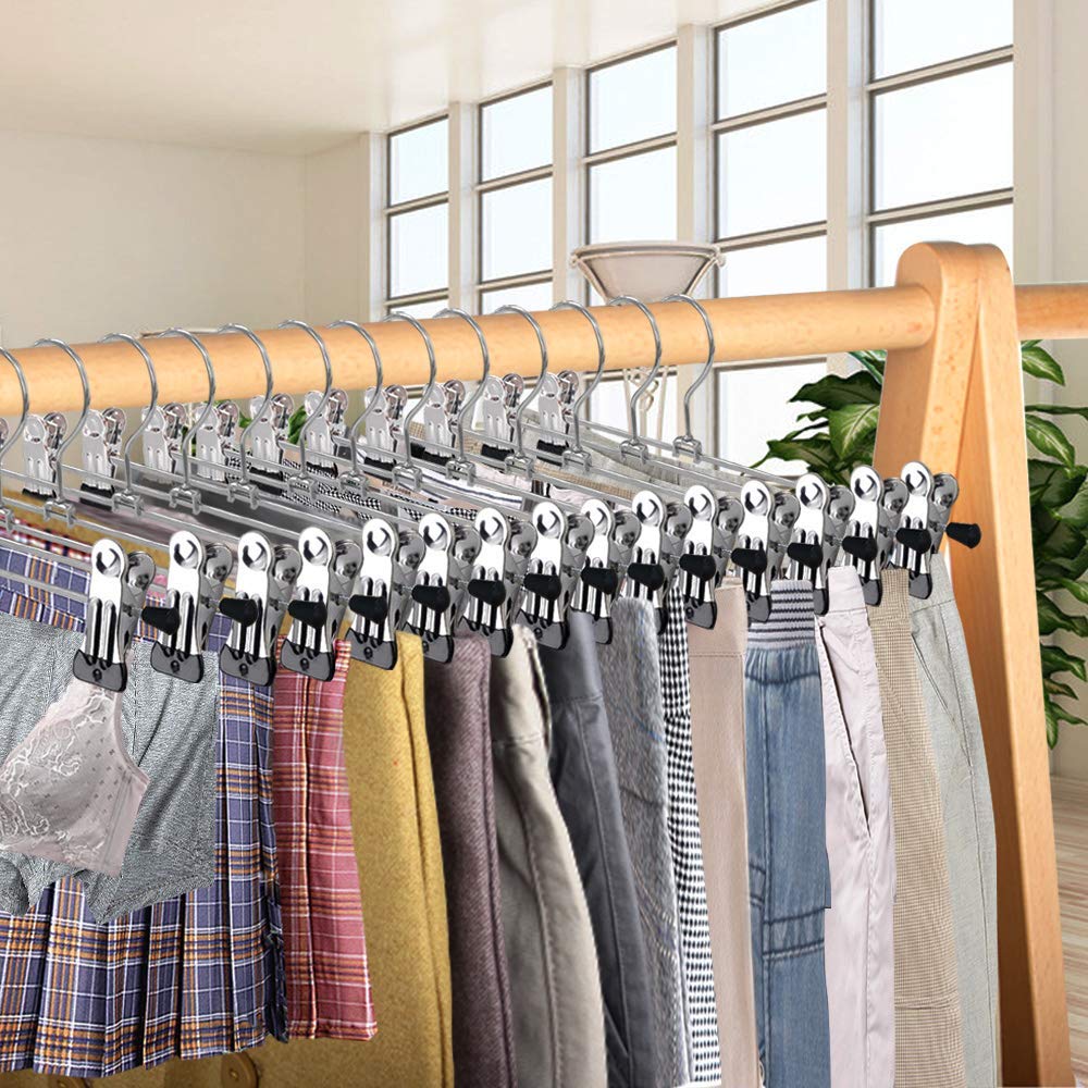 NORTHERN BROTHERS - Perchas para Pantalones con Clips, Paquete de 20 Unidades, Colgador de Metal Ajustable, Perchas para Falda con Clips, Perchas para Ahorrar Espacio para Jeans