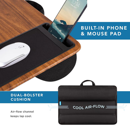 LAPGEAR Home Office Pro - computadora de Regazo con reposamuñecas, Alfombrilla para Mouse y Soporte para teléfono, Grano de Madera expreso, se Adapta a portátiles de hasta 15.6 Pulgadas, Estilo No.