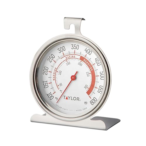 Taylor Precision Products 5932 Termómetro de horno de cocina de esfera grande, esfera de 3.25 pulgadas, acero inoxidable