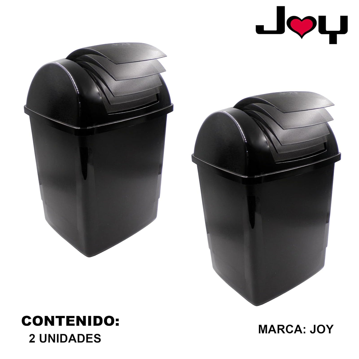 JOY - Bote de Basura Rectangular, Pack de 2, con Tapa de Balancín, Ideal para Mantener la Limpieza en el Hogar y Oficina, 13 Litros de Capacidad, Plástico Libre de BPA, Negro