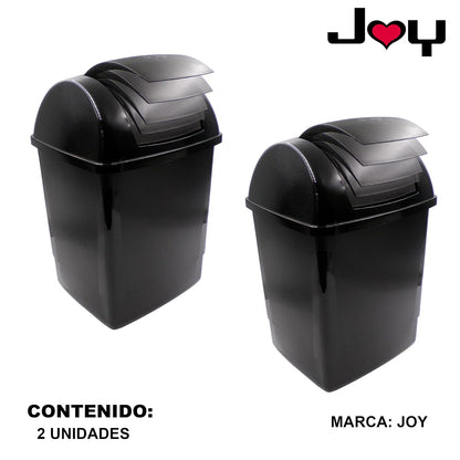 JOY - Bote de Basura Rectangular, Pack de 2, con Tapa de Balancín, Ideal para Mantener la Limpieza en el Hogar y Oficina, 13 Litros de Capacidad, Plástico Libre de BPA, Negro