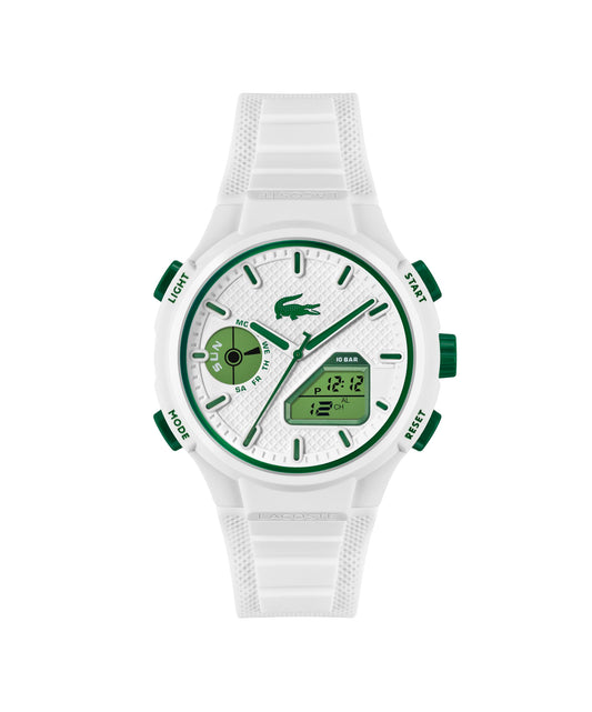 Lacoste LC33 Reloj de movimiento analógico y digital para hombre, correa de silicona, resistente al agua hasta 10 ATM/100 metros, contemporáneo, deportivo, reloj de moda premium, regalo para él, 45