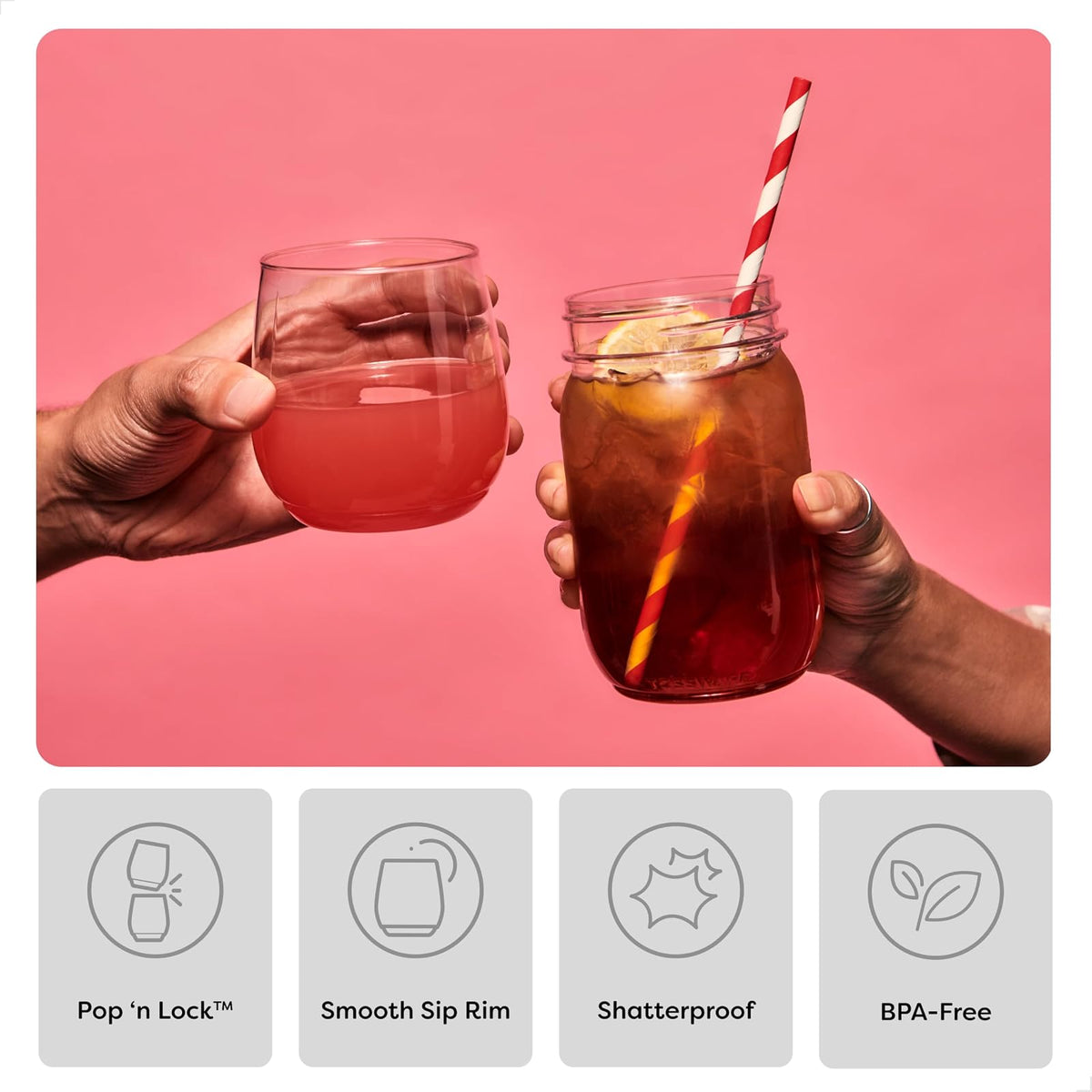 TOSSWARE POP Juego de 24 copas de vino de 14 onzas, calidad premium, reciclables, irrompibles y transparentes