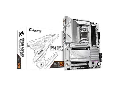 GIGABYTE B650M AORUS Elite AX Ice Motherboard Micro-ATX AM5, DDR5, PCIe 5.0, Triple M.2, WiFi 6E, 2.5GbE LAN, Snow White