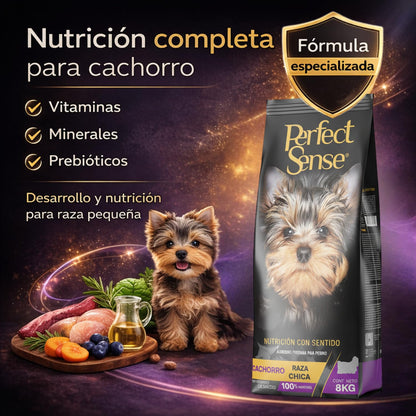 Perfect Sense Alimento Premium para Cachorros de Raza Pequeña 8 kg | Proteína de Origen Animal | Ingredientes Naturales | con Omega 3, Vitaminas y Prebióticos
