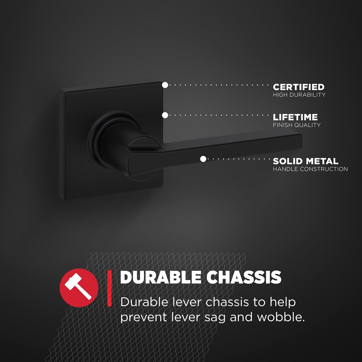Kwikset Casey - Manija de puerta de paso interior (4 unidades, palanca para puertas de clóset y pasillo, palanca reversible sin bloqueo, color negro mate, con protección Microban