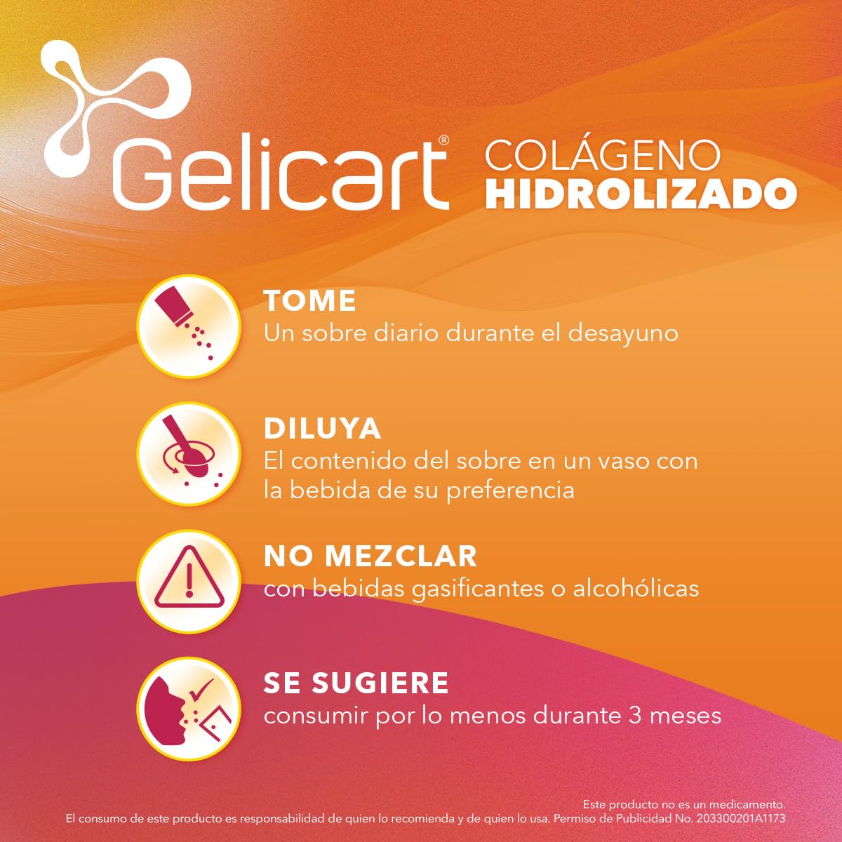 Gelicart Action, Suplemento Alimenticio, Polvo de Colágeno Hidrolizado con 30 Sobres de 20 gr, 1 count