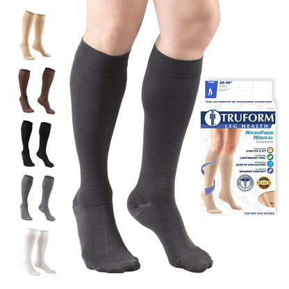 Truform Medias de Compresión 20-30 mmHg, Hasta la Rodilla, Punta Cerrada - Charcoal - X-Large