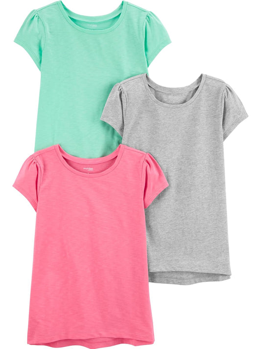 Simple Joys by Carter's Paquete de 3 Camisetas de Manga Corta sólidas Juego de Camiseta para Niñas