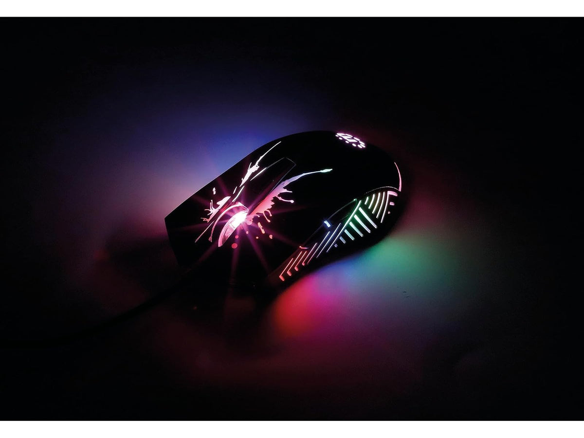 Manhattan 190220 Mouse Gaming Óptico cableado USB con iluminación LED, Siete Botones con Rueda de Desplazamiento, 7200 dpi Ajustables