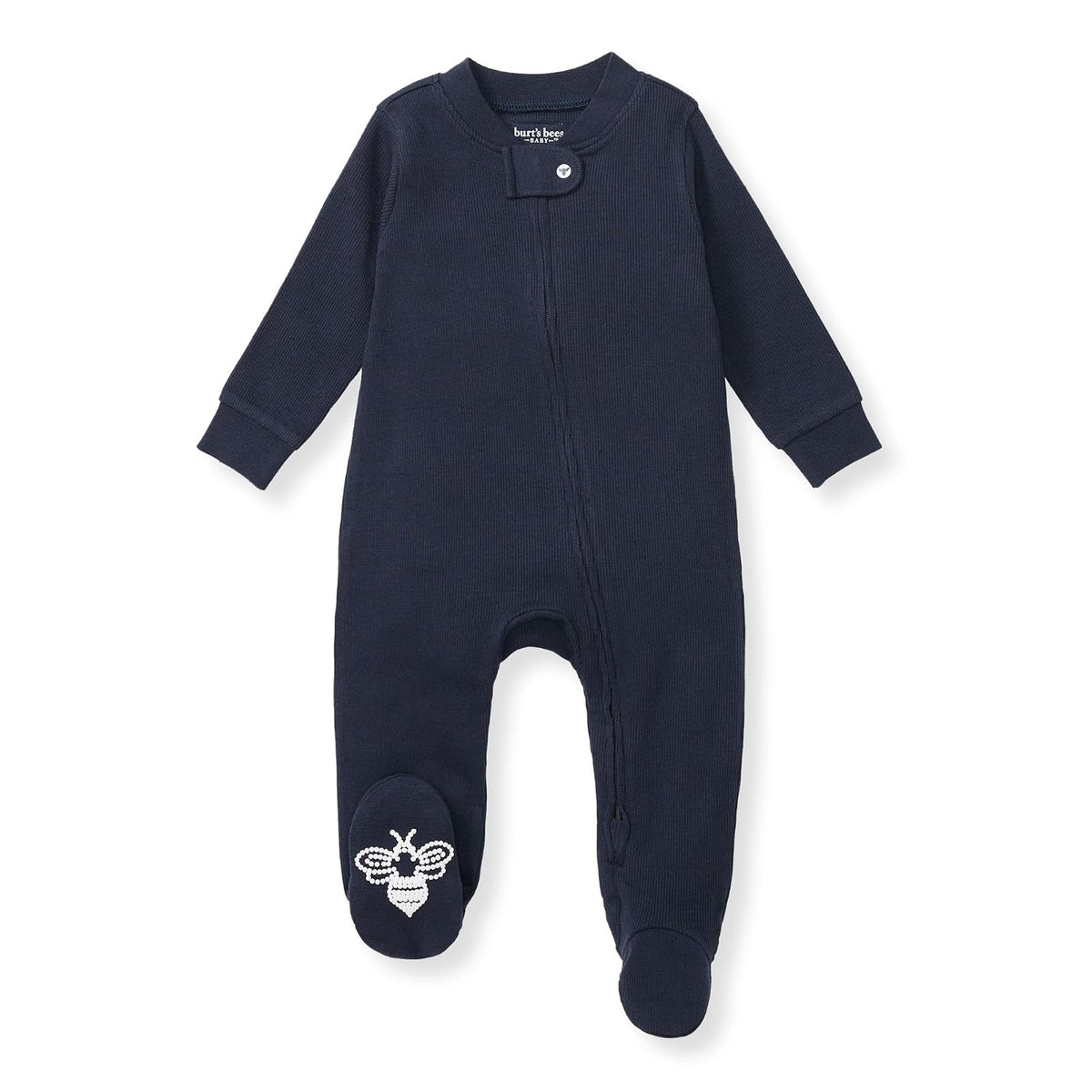 Burt's Bees Baby Pijama Enteriza con Cierre Frontal, 100% Algodón Orgánico - 6-9 Meses - canalé sólido de medianoche