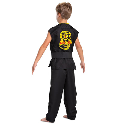 Cobra Kai - Disfraz oficial de Cobra Kai para niños, con cinturón negro, talla L (10-12)