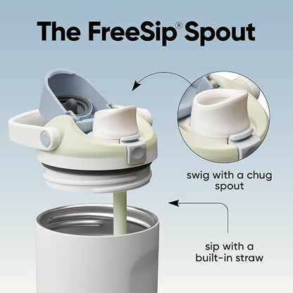 Owala FreeSip Sway Botella de agua aislada de acero inoxidable con boquilla bidireccional, popote integrado y asa tipo cubo, 40 oz, libre de BPA, a prueba de fugas, Menta/Brisa Helada Blanca