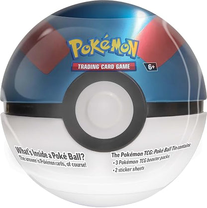 Pokémon TCG Q4 Poke Ball Latas | 7.62 cm x 2.54 cm x 0.1 cm, incluye 3 paquetes de refuerzo, 2 hojas de pegatinas