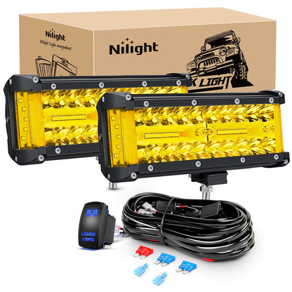 Nilight Barra de Luz LED Todoterreno 6.5", Ámbar, 120 W - Cápsulas de disparos laterales amarillos + cableado