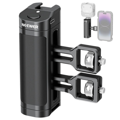 NEEWER Side Handle Grip con Disparador de Botón para Cage Video Rig de Teléfono, 2 Adaptador Montaje con 1/4" Tornillo y Pasador Localización, Empuñadura Lateral Compatible con SmallRig Jaula, PA005E