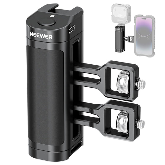 NEEWER Side Handle Grip con Disparador de Botón para Cage Video Rig de Teléfono, 2 Adaptador Montaje con 1/4" Tornillo y Pasador Localización, Empuñadura Lateral Compatible con SmallRig Jaula, PA005E