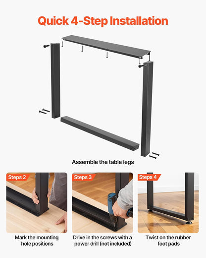 VEVOR Patas de Mesa Cuadradas de Acero al Carbono, Capacidad Máxima 1000 kg, 750 x 900 mm, Negro, Juego de 2 Patas con Kit de Herrajes para Banco de Trabajo, Muebles, Escritorio, Mesa de Bar y Oficina