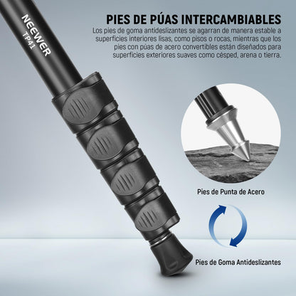 NEEWER 61"/155cm Soporte Monopié para Cámara, Monopié Portátil Viaje Aleación Aluminio con Adaptador de Tornillo 1/4" 3/8" para Videocámara DSLR, Accesorios Cámaras Profesionales, Carga 17.6lb, TP41