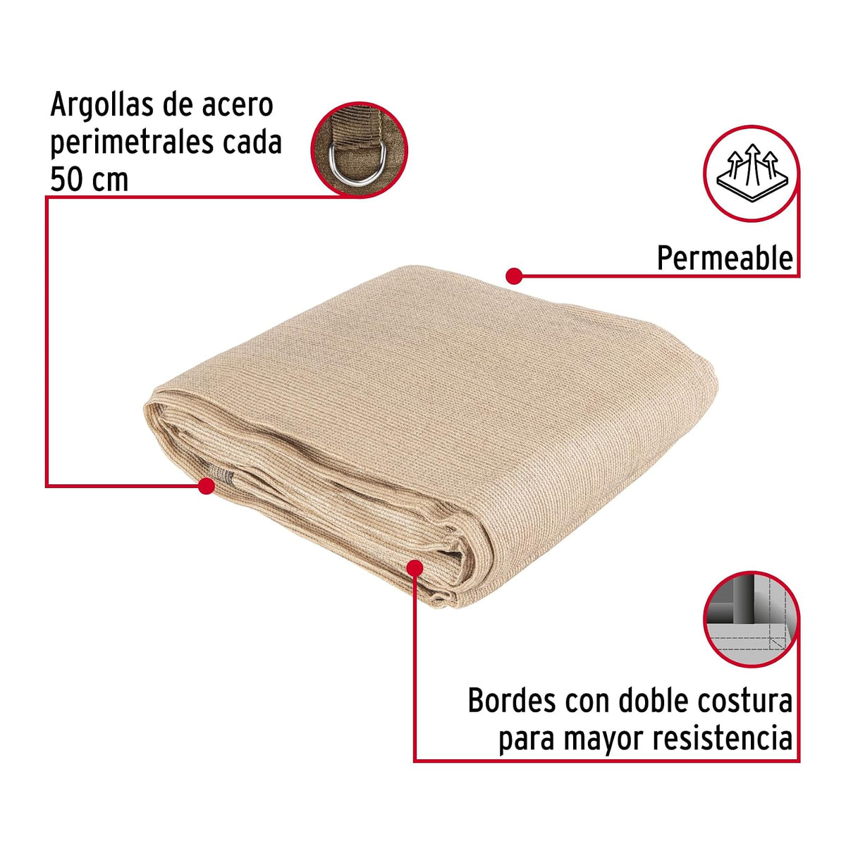 Fiero TORA-43B, Toldo Sombra 80%, Raschel Beige, 4m x 3m