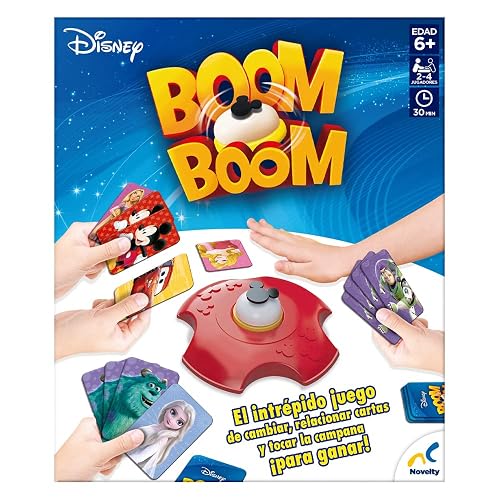 Novelty Corp - Juego de Mesa Boom Boom, Disney, para Niños, Diversión, Juegos familaires, Maxima Calidad, Mejora Tus Reflejos, Cartas, Cartón Plastificado