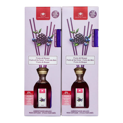 Cristalinas Ambientador de Cañas Ratán 40ml Difusor sin Alcohol - Frutos del bosque - 2 pzas