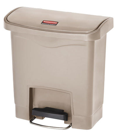 Rubbermaid Commercial Products Streamline® – Contenedor Delgado para Espacios Reducidos, Bote con Pedal Frontal, Cierre Silencioso y Bisagra que No Daña la Pared, Capacidad de 15 L, Beige 1883455