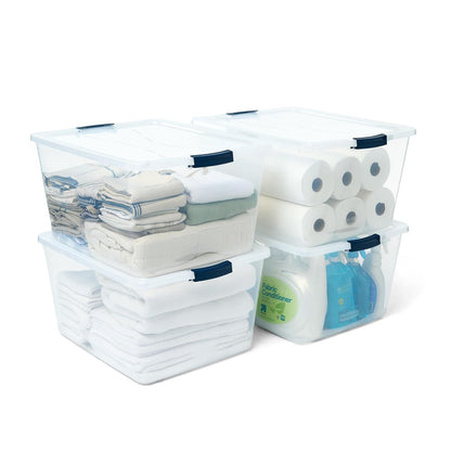 Rubbermaid Cleverstore Contenedores de almacenamiento transparentes de 74 cuartos con tapas, paquete de 4, apilables, sin BPA, fabricados en Estados Unidos - 71 Qt - 4 Pack