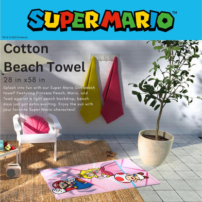 Franco Super Mario Girl Princess Peach Kids Toalla de baño, Piscina y Playa de algodón súper Suave, 58 x 28 Pulgadas, (Producto con Licencia Oficial)