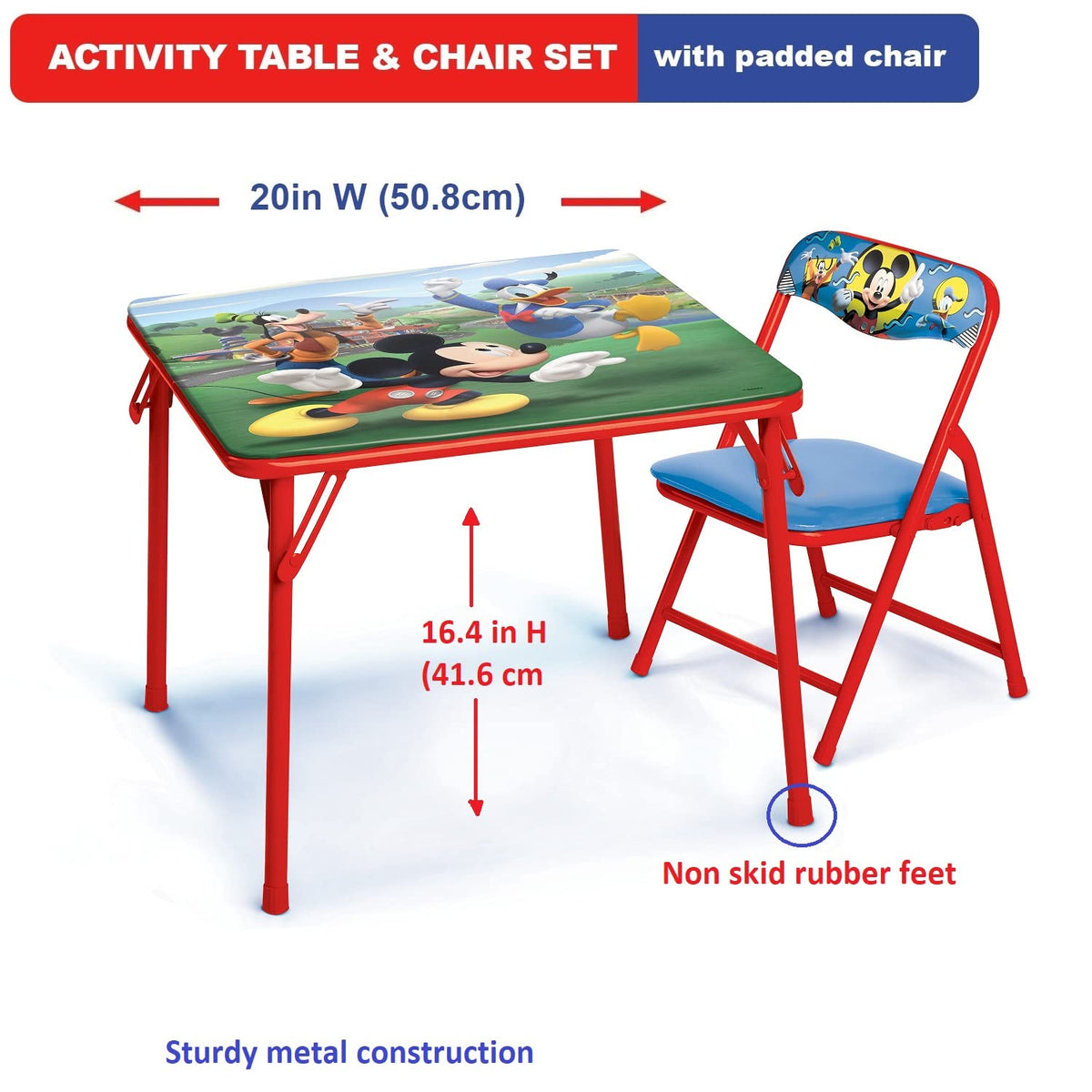Mickey Mouse Juego de mesa y silla para niños pequeños de 24 a 48 m, incluye 1 mesa y 1 silla [exclusiva de ] Mesa: 20 pulgadas de largo x 20 pulgadas de ancho x 16.4 pulgadas de alto, silla: 12