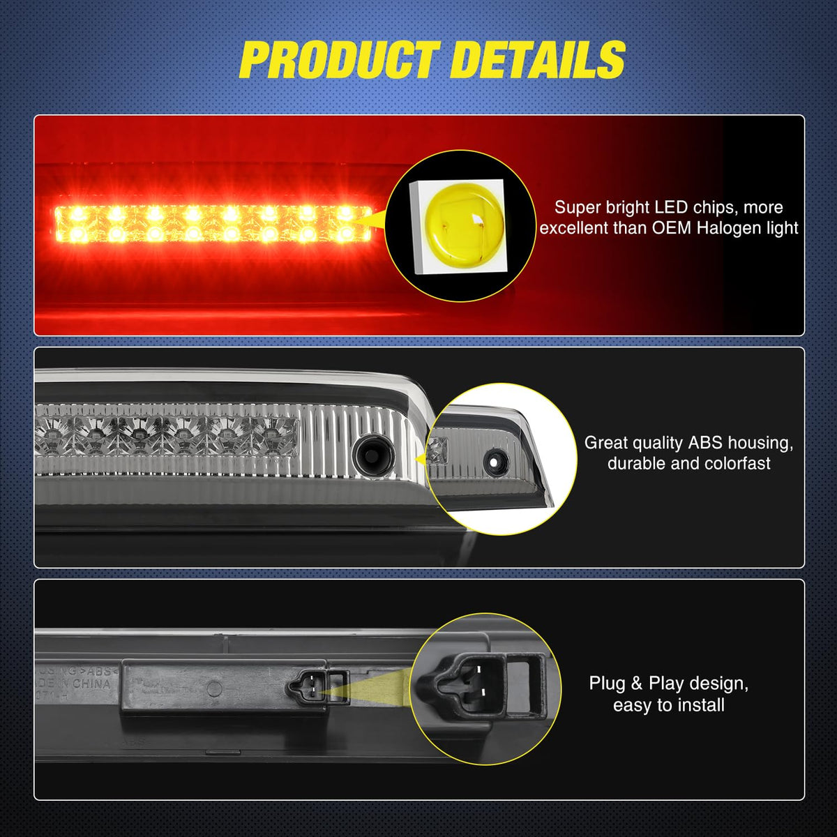 Nilight Luz de Freno Trasera de Montaje Alto Lente Ahumada Dodge Journey 2010-2016