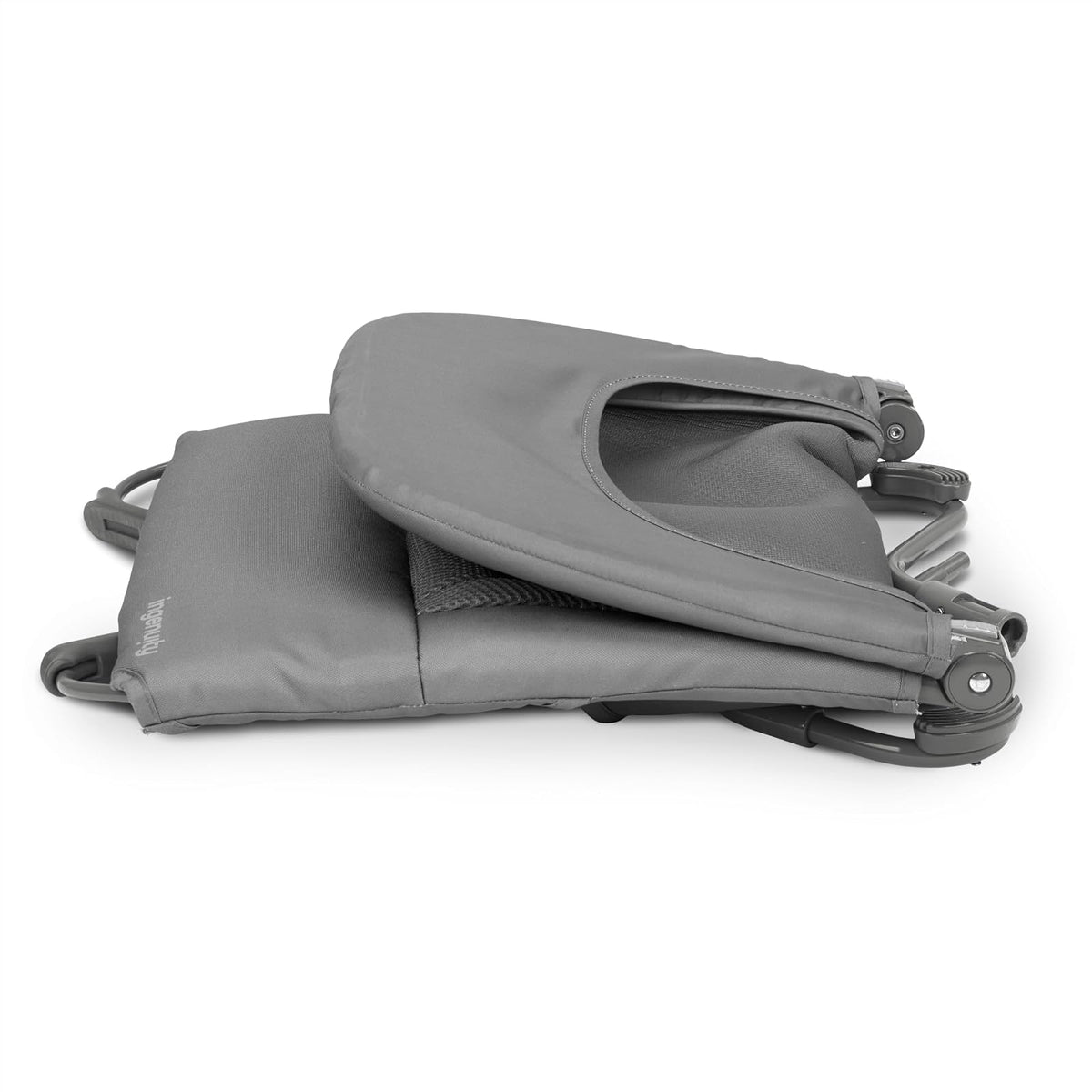 Ingenuity Bouncer Silla Mecedora Plegable para Bebé, Vibraciones relajantes, Arnés de 3 puntos, sonajero extraíble, Unisex, Color gris, de 0 meses hasta 9 kg
