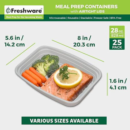 Freshware Recipiente para Preparación de Comidas 21 Unidades 1 Compartimento 828 ml