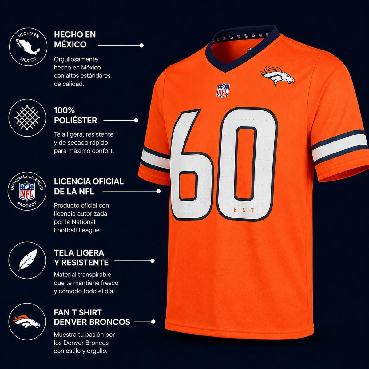 NFL Fan T-Shirt Denver Broncos Naranja para Hombre