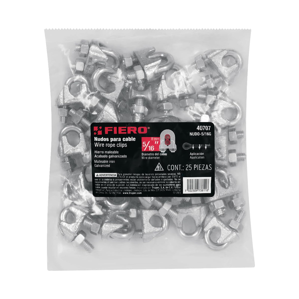 Fiero NUDO-5/16G, Bolsa con 25 nudos (perros) de hierro para cable de 5/16"