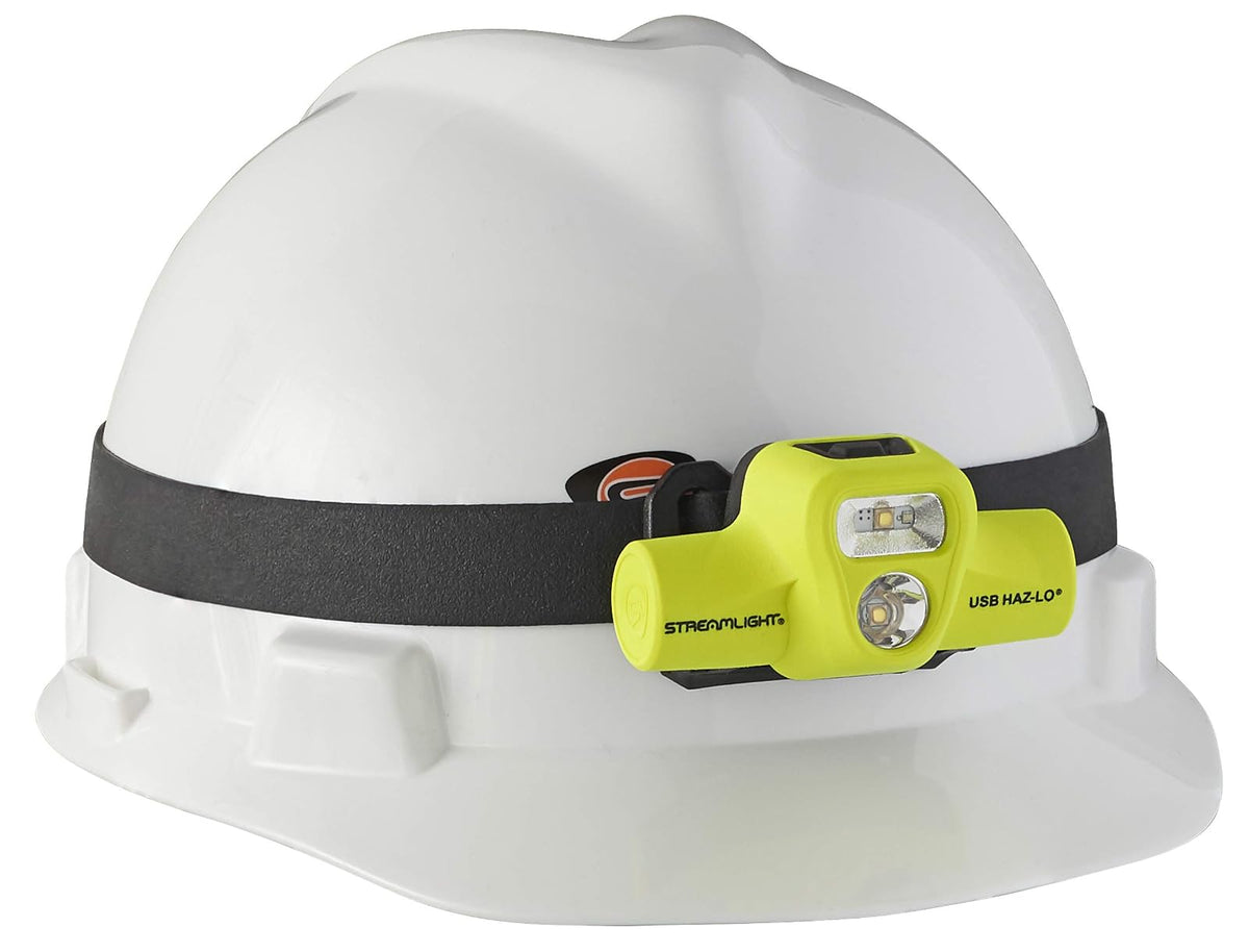 Streamlight 61460 HAZ-LO 250-Lúmenes LED Linterna Frontal Recargable USB 120V CA y 3M Dual Lock con Correas, Amarilla