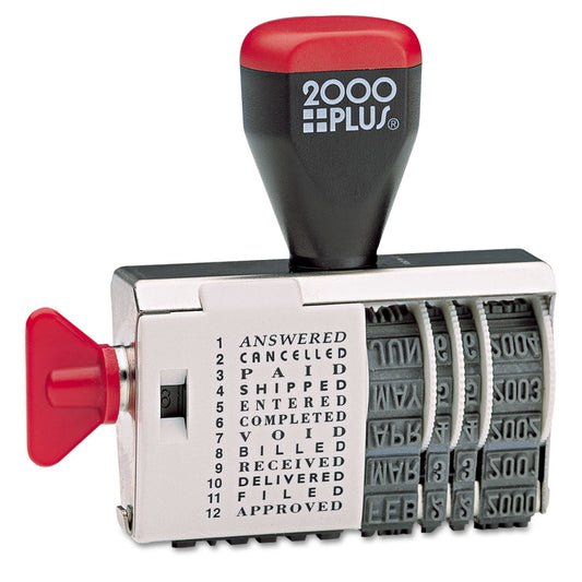 2000 PLUS Sello tradicional de fecha y 12 frases, ANSWERED, CANCELADO, PAGADO, ENTREGADO, COMPLETADO, VOID, FACULT, RECIBADO, ENTREGADO, FILED, APROBADO, Impresión de 3/8 pulgadas x 1-1/4 pulgadas,
