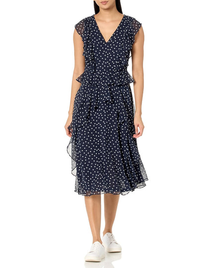 Tommy Hilfiger Vestido de Manga Corta con Volantes y Tela de Gasa de Longitud Media Vestido para Mujer