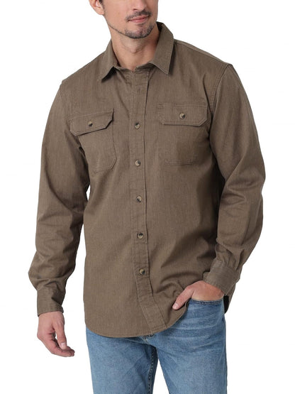 Wrangler Authentics Camisa Clásica de Manga Larga para Hombre - CH - Jaspeado (Teak Heather)