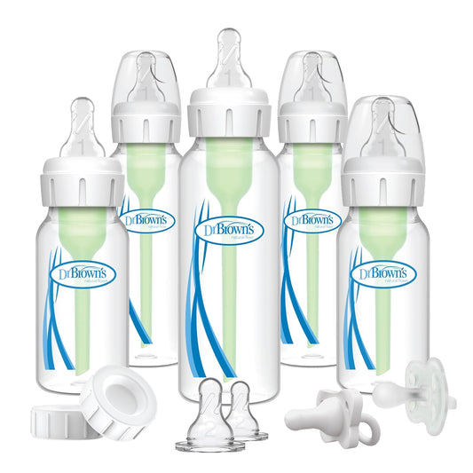 Dr. Brown's Juego de regalo de biberón de bebé con opciones anticólicos + botellas de 4 onzas y 8 onzas y chupón PreVent