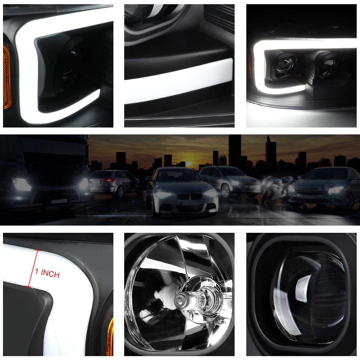 PM PERFORMOTOR PMHL-F150-0408-LB-P-BA Faros Delanteros LED DRL Negro Ámbar 3D con Luz de Circulación Diurna para Ford F-150 2004-2008 Mark LT 2006-2008